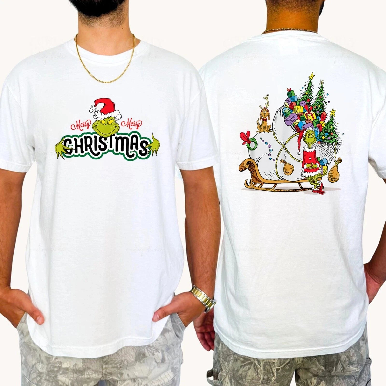 2025 Grinch Hugs Christmas Sleigh TShirt - Multicolors Size S-4XL High-end Luxury Is for Both Men and Women Top Y2k Summer