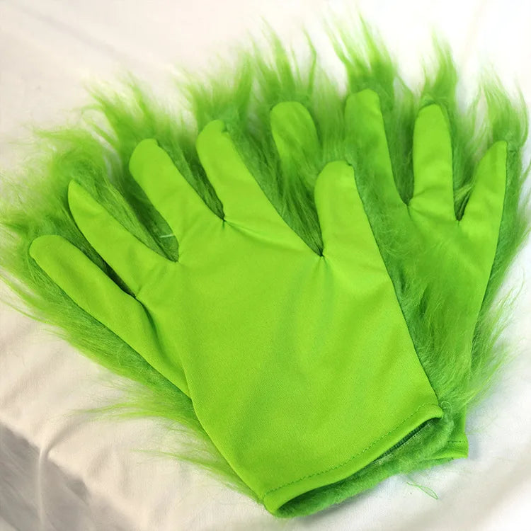 Grinch Green Monster Gloves Christmas Mask Fuzzy Gloves Cosplay Party Props