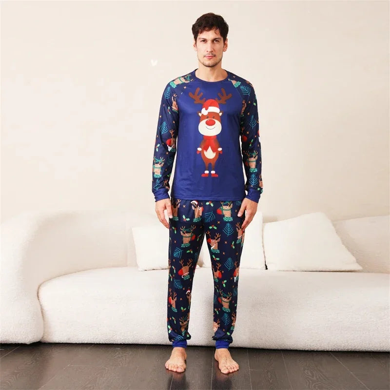 Family Matching Pajamas Set Winter Casual Loose Cartoon Printed Sleepwear Christmas Pajamas Family Look