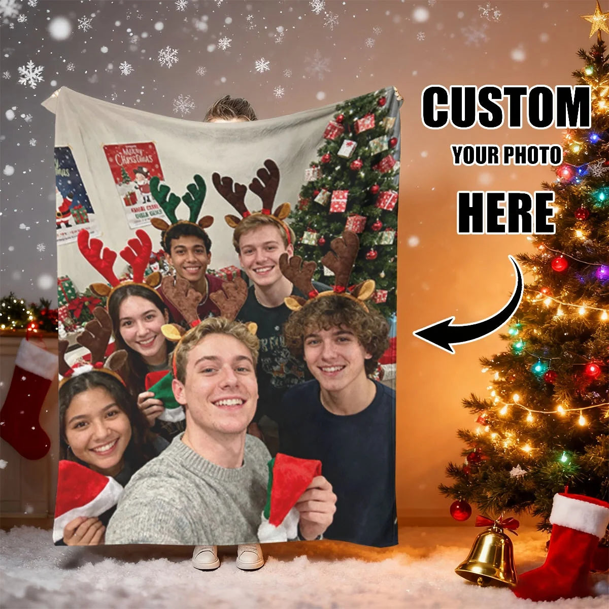 Christmas Custom DIY Personalized Photo Blanket for Your Loved One - Flannel Blanket Product - Custom Warm Photo, Soft and Warm, Suitable for Sofa, Bed, Office, Car and Outdoor Travel - All-Season Gift for Men and Women