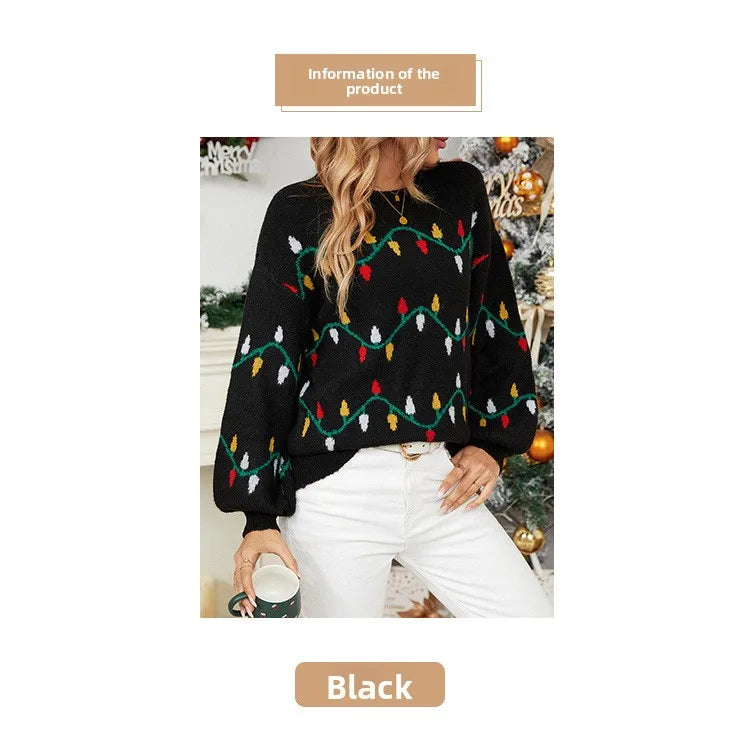 Christmas Sweater Fashion Women's Clothing Explosion Lights Sweet Pullover Loose Christmas Knitted Sweater Sweater Women