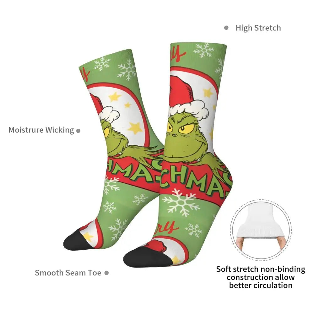 Cartoon Grinchh Xmas Socks Men's Women's Funny Happy Christmas Socks Hip Hop Spring Summer Autumn Winter Socks Gift