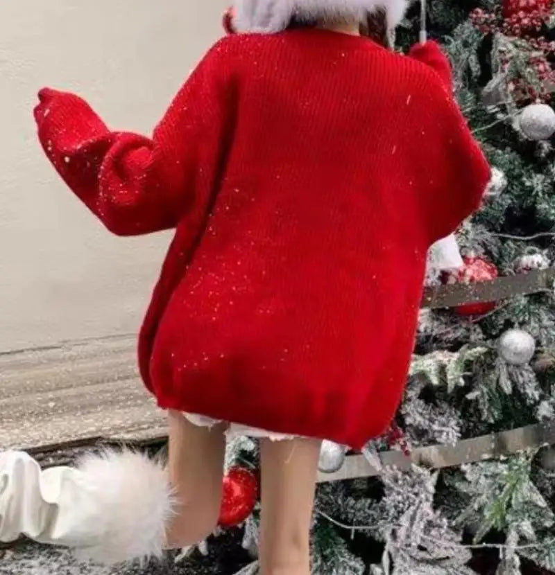 Christmas Sweater Woman Winter Keep Warm Tops Soft Sticky Round Neck Kawaii Student Knitwear Lazy Good-Looking New Year Pullover