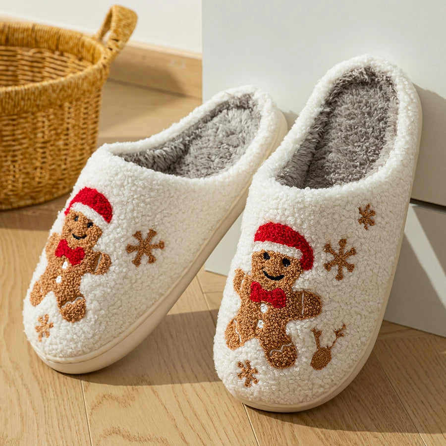 Christmas Women's Slippers Indoor Soft Gingerbread Man Comfortable Festival Couple Fashion Winter Holiday Christmas Shoes