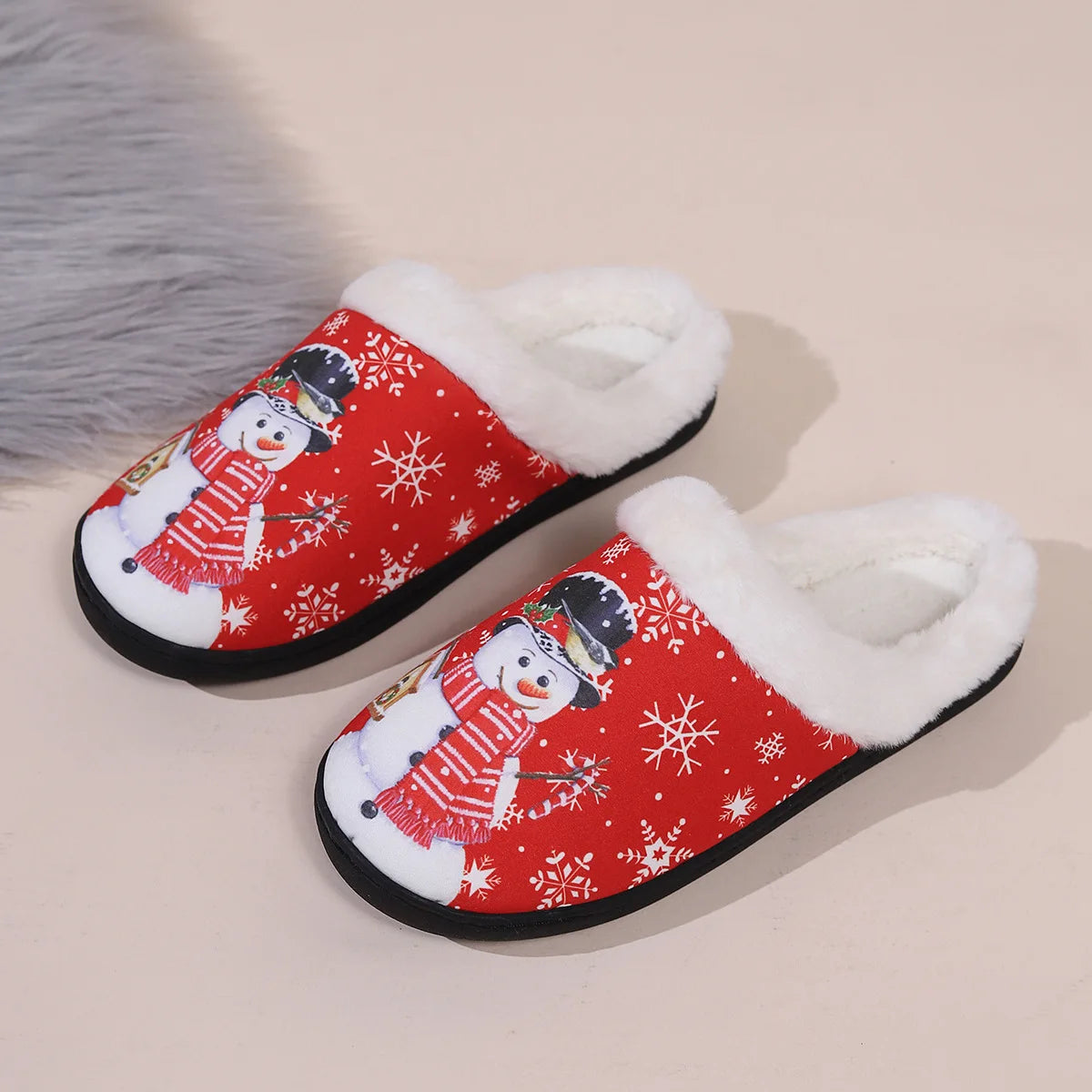 Christmas Snowman Slippers Women Men Winter Warm Plush Home Shoes Indoor Non Slip Cozy Fuzzy Fur Flats Bedroom Floor Footwear