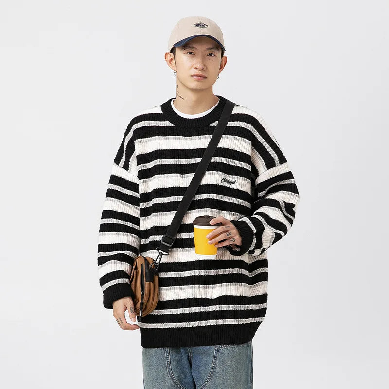 2025 New Christmas Sweater Men Women Striped Heavyweight Chunky Knitted Pullover Vintage Color Block Crewneck Couple Sweater
