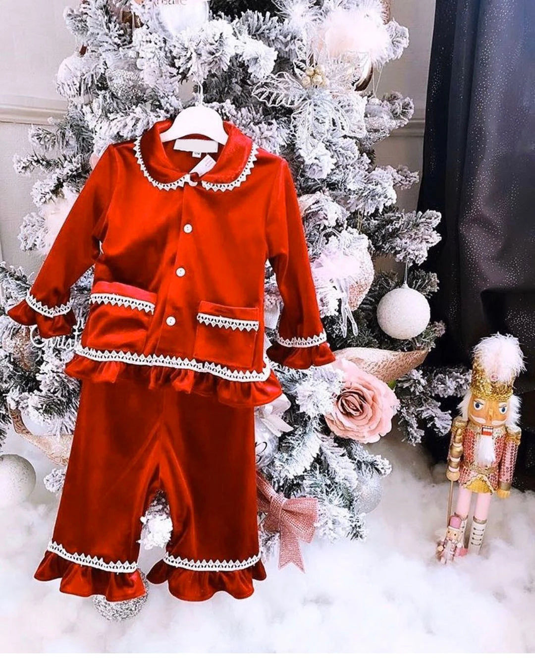 Christmas Pyjama Kids Matching Family mother kids Women Pajamas Sets Red Green Velvet Luxury Designer Boys Clothes Girls PJS