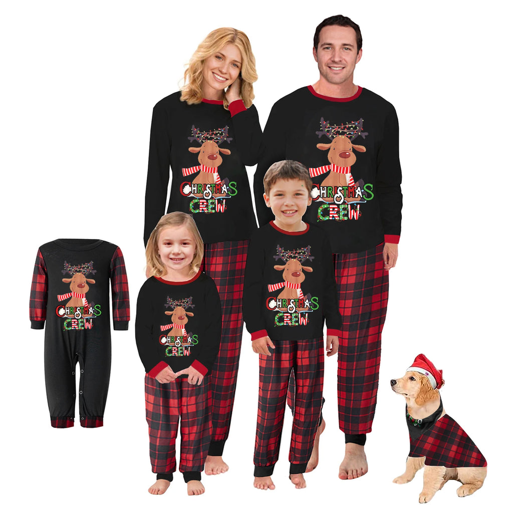 Christmas Pajamas for Family Matching Family Christmas Pajamas Cartoon Print Top + Plaid Pants Matching Sets Xmas Pjs Sleepwear