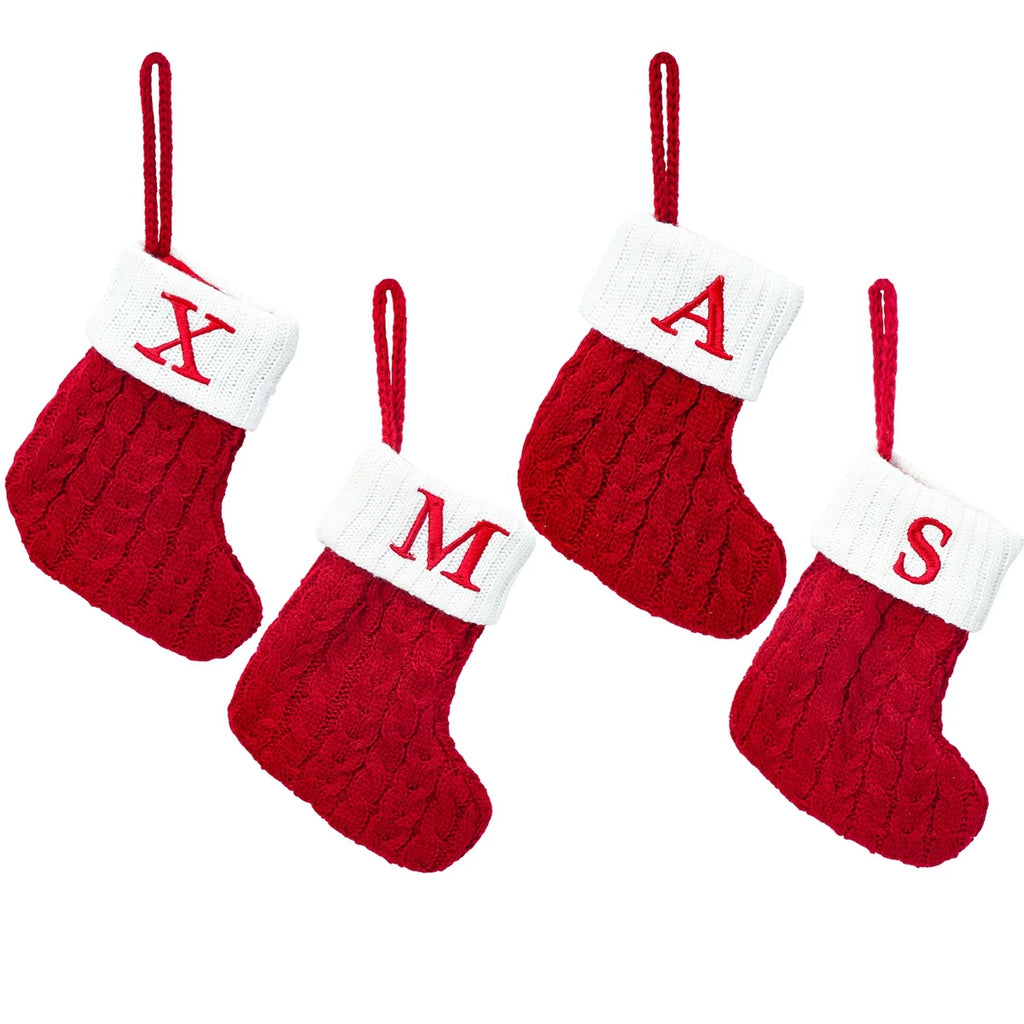 Christmas Socks Knitting Snowflake Letter Stocking Christmas Decoration 2025 For Home Xmas Tree Ornament Gift Navidad Natal 2026