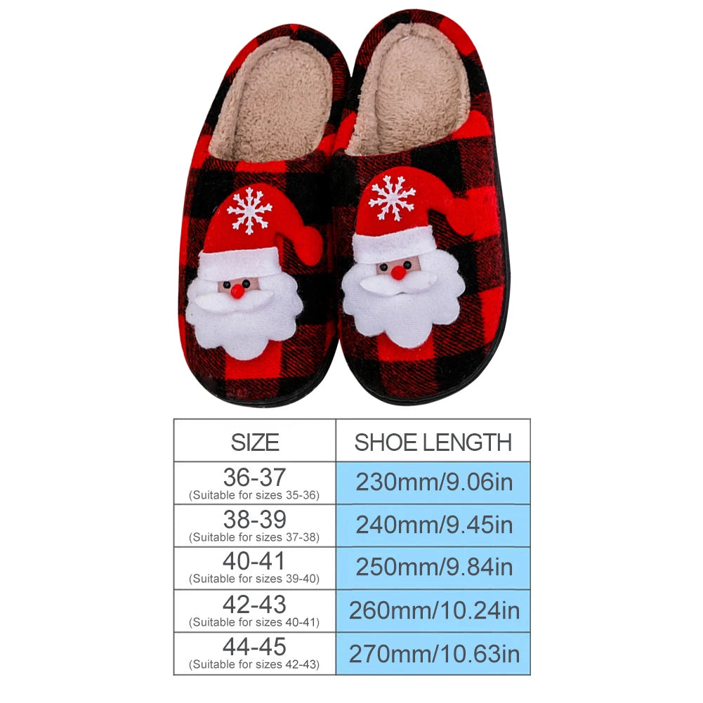 Christmas Furry Slippers Flat Santa Claus Plush Closed Toe Slippers Anti Slip Plush Slip-on House Shoes Plaid Household Supplies