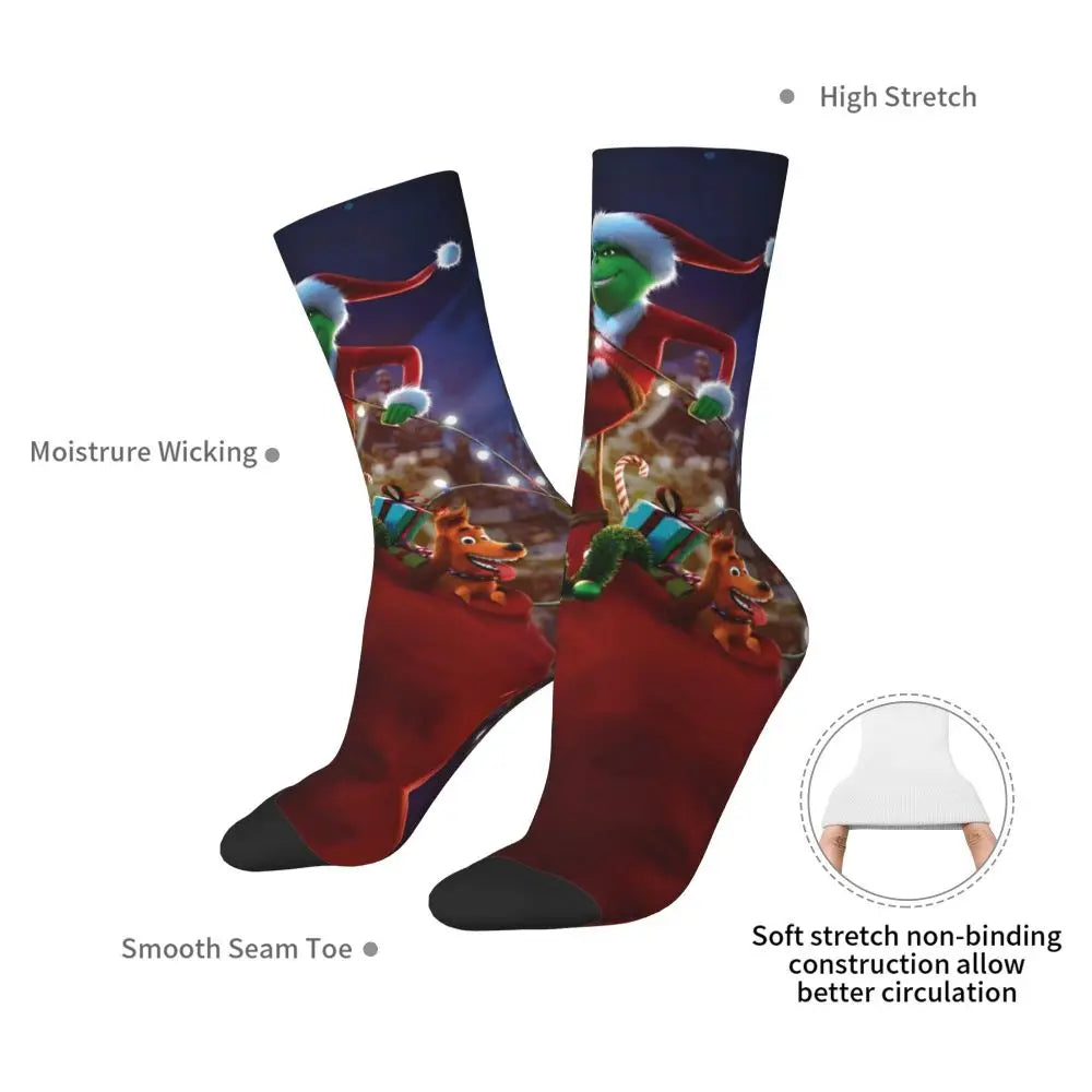 Cartoon Grinchh Xmas Socks Men's Women's Funny Happy Christmas Socks Hip Hop Spring Summer Autumn Winter Socks Gift