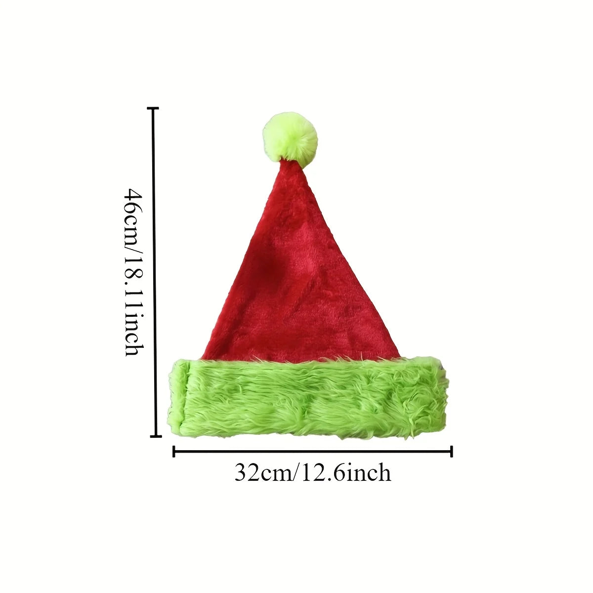 Grinch Christmas Santa Hat, Red & Neon Green Furry Trim Santa Hat, Festive Xmas Party Headwear Accessory for Adults