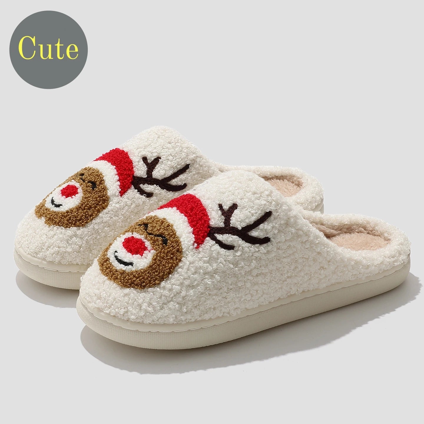 Christmas Women Warm Fashion Slippers Men Cute Santa Claus Embroidery Pattern Slides Couples Furry Sandals Family Plush Shoes