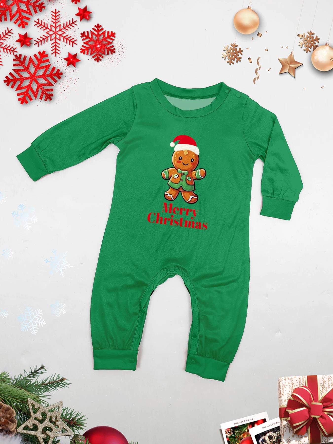 Family Matching Christmas Pajamas Set with Gingerbread Man & Festive Print, Cozy Xmas Loungewear