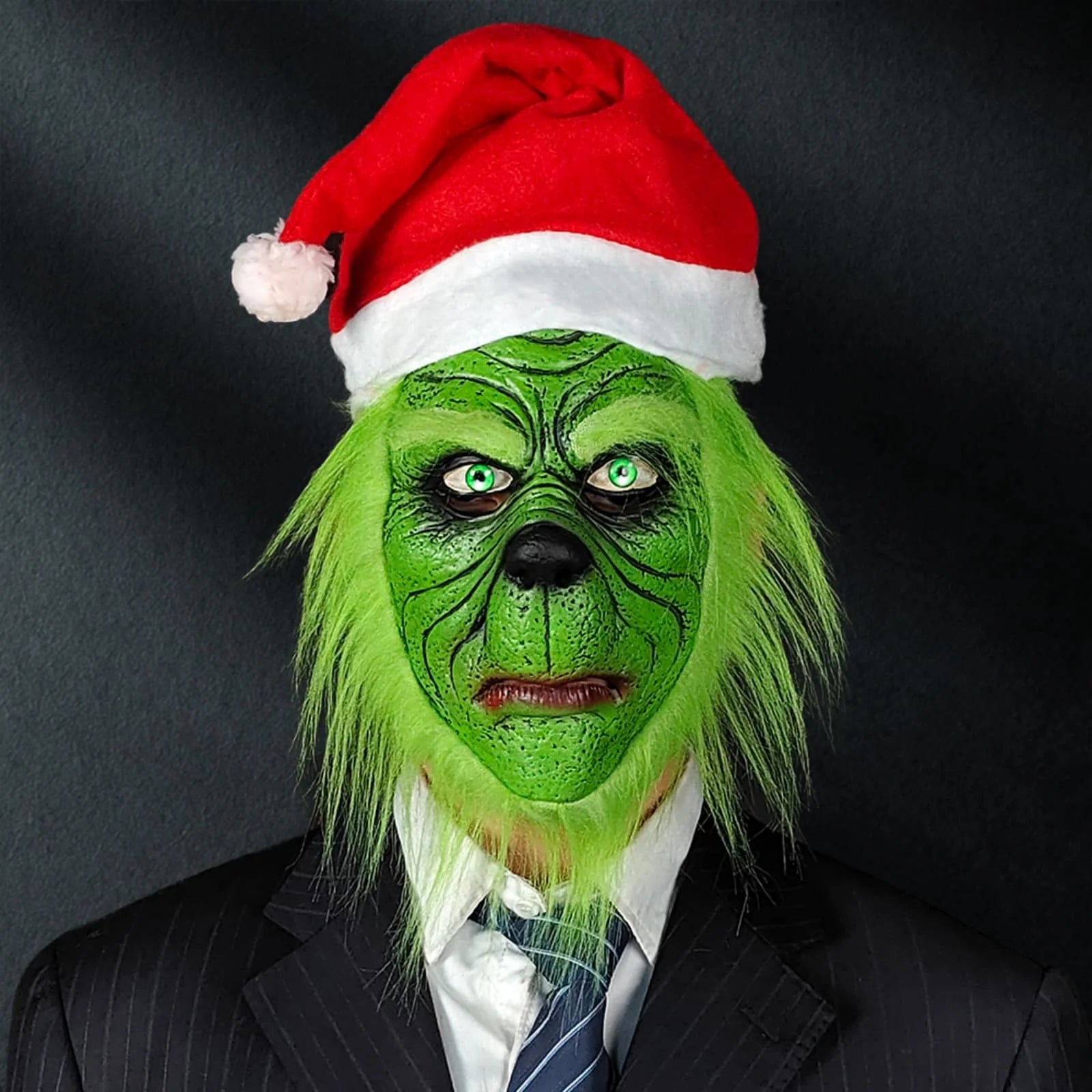 Hot Grinch Mask with Unique Hairstyle, Natural Latex Hand-painted, Realistic Details, Exquisite Craftsmanship, Perfect for Prank