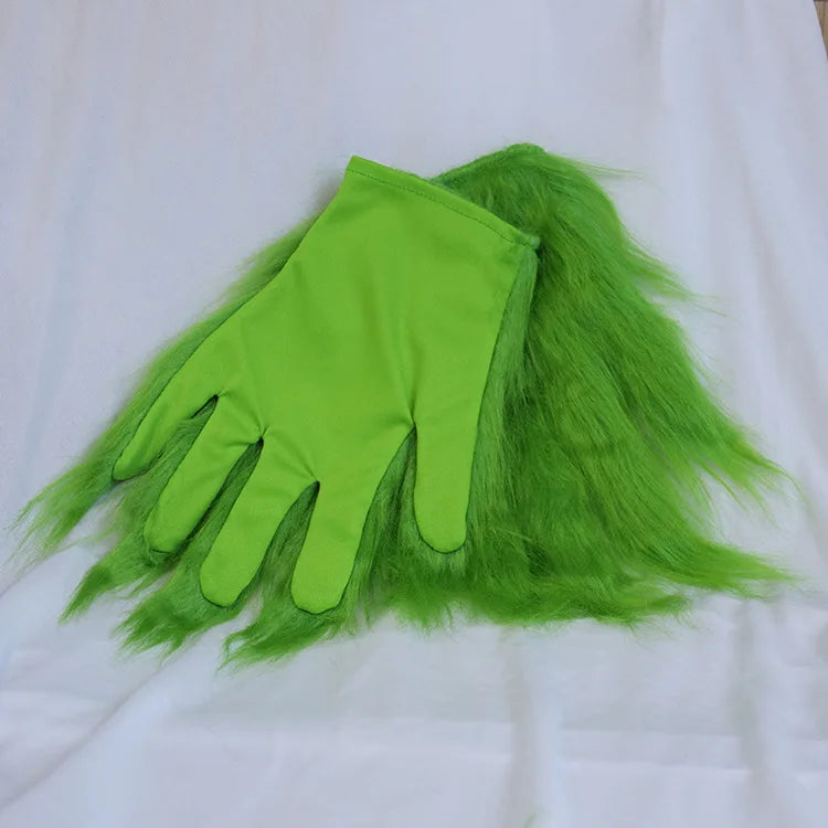 Grinch Green Monster Gloves Christmas Mask Fuzzy Gloves Cosplay Party Props