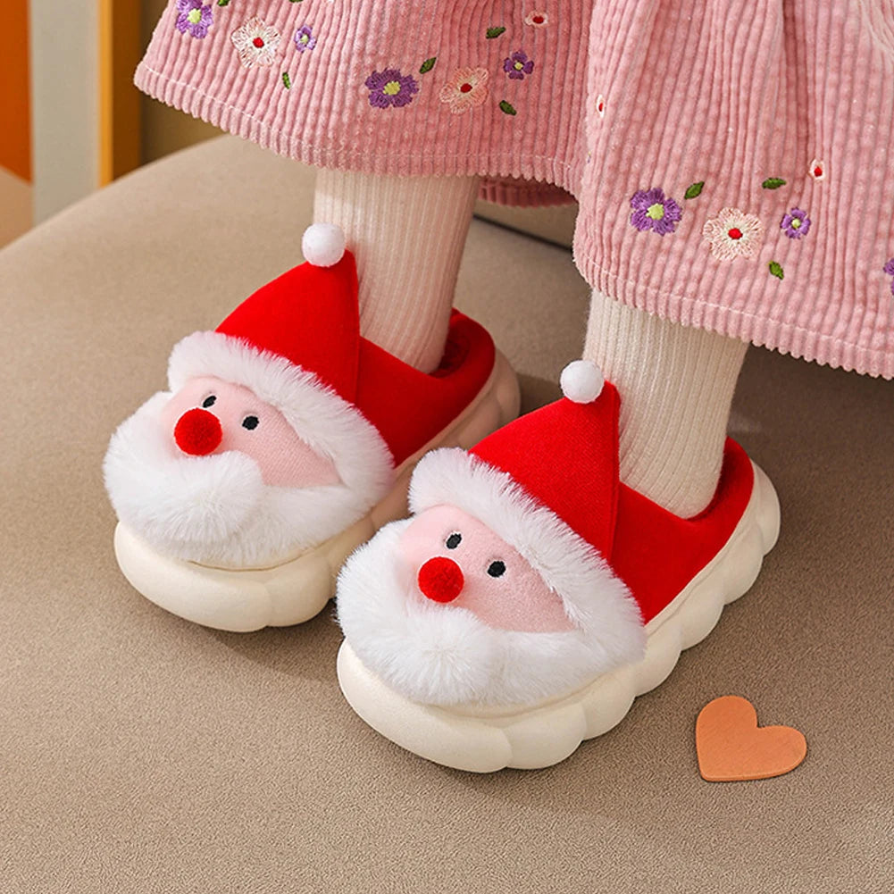 Christmas Santa Claus Slippers for Kids Warm Slip-on House Shoes Anti Slip Plush Santa Slippers Breathable Soft Cartoon Slippers