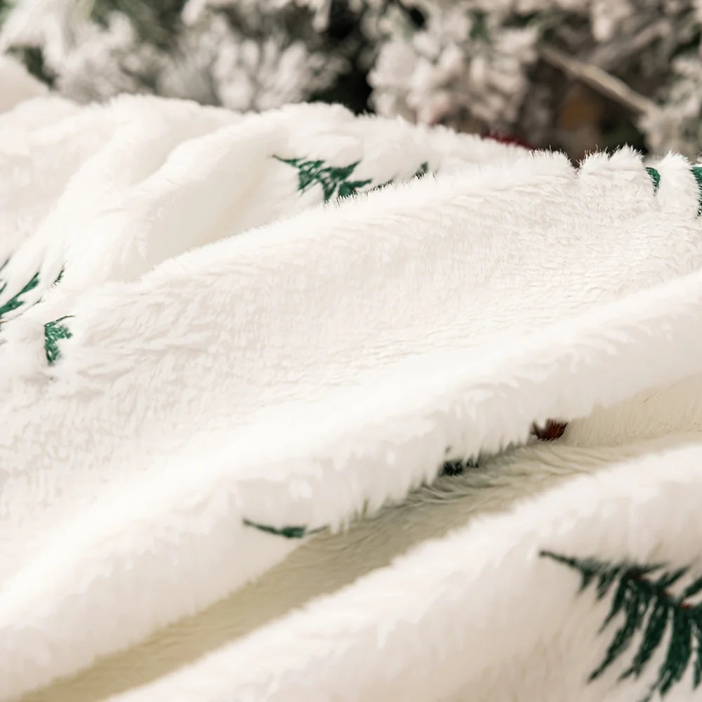Christmas Blanket White Pine Tree Print Soft Plush Cozy Warm Xmas Design Home Decor Sofa Bed Living Room Festive Winter Gift