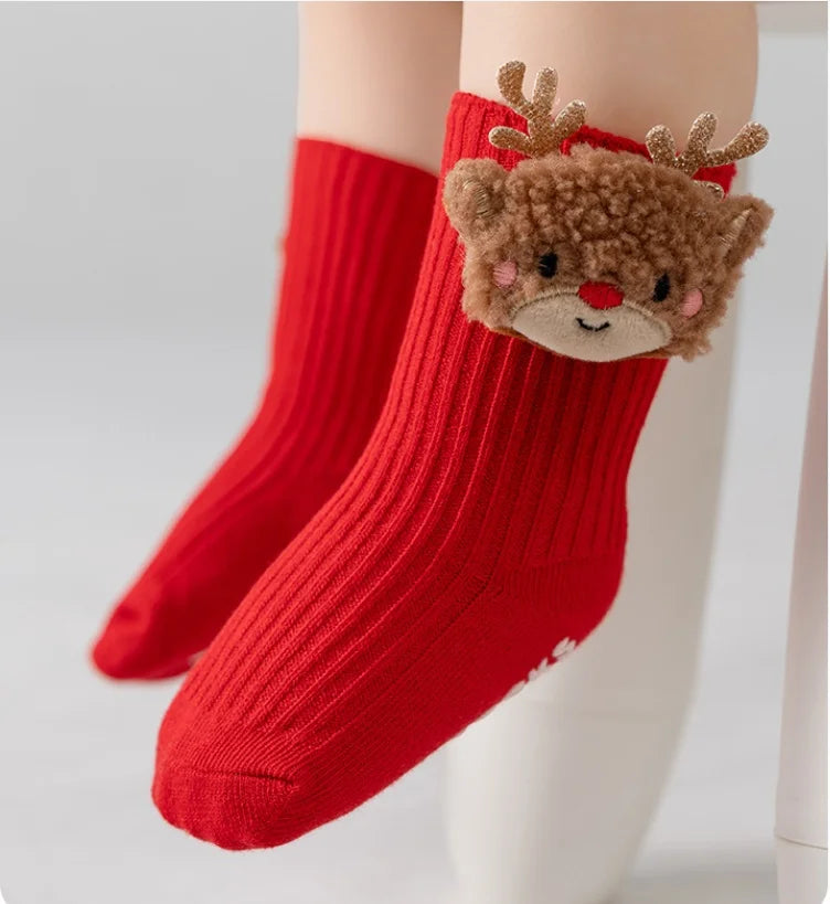 Christmas Baby Socks For Boys Girls Autumn Winter Toddler Anti-slip Floor Socks Children Red Festive Santa Claus Sock 0-3 Years