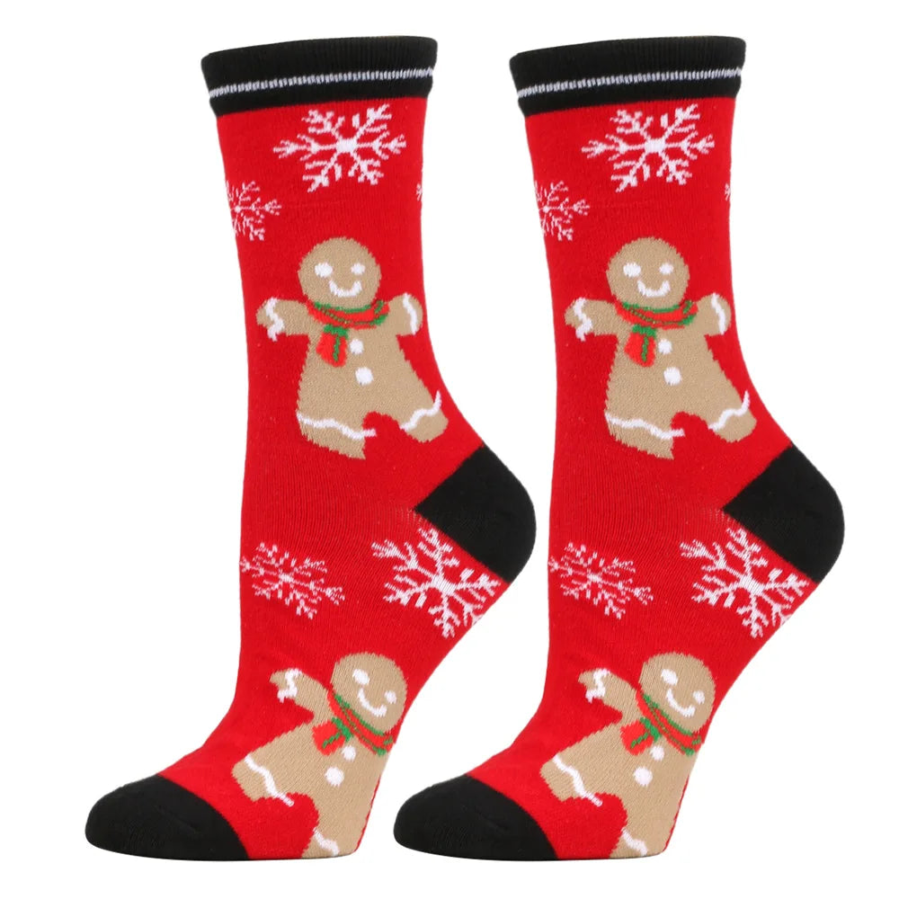 Christmas Mid-Calf Socks for Men Women Santa Claus Autumn Winter Gingerbread Man Cotton Elastic Gift Party Calf-Length Socks