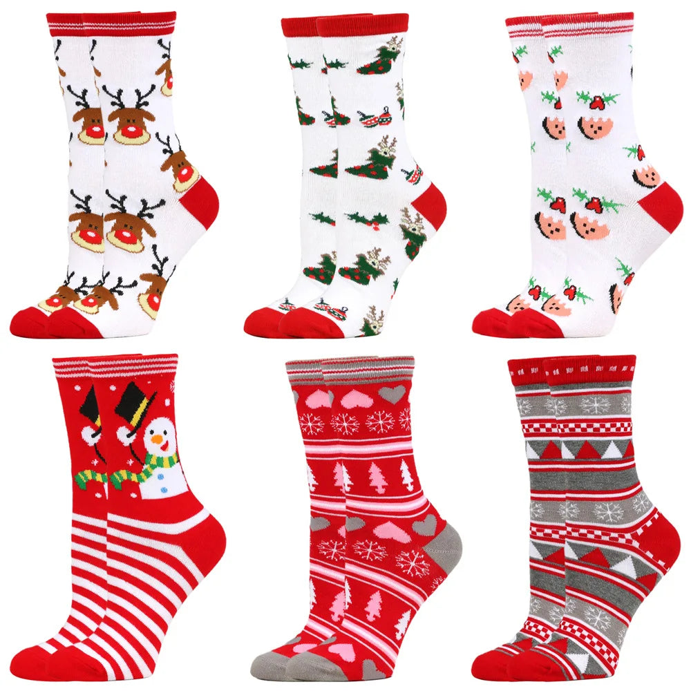 Christmas Mid-Calf Socks for Men Women Santa Claus Autumn Winter Gingerbread Man Cotton Elastic Gift Party Calf-Length Socks