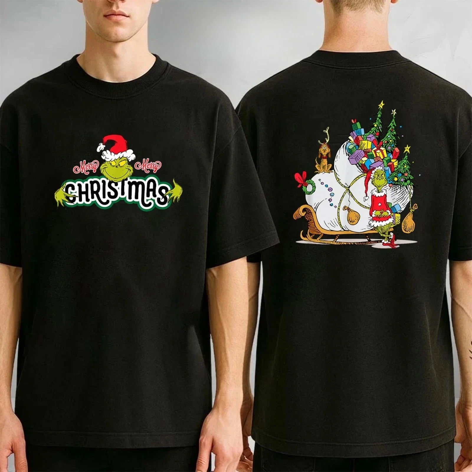 2025 Grinch Hugs Christmas Sleigh TShirt - Multicolors Size S-4XL High-end Luxury Is for Both Men and Women Top Y2k Summer