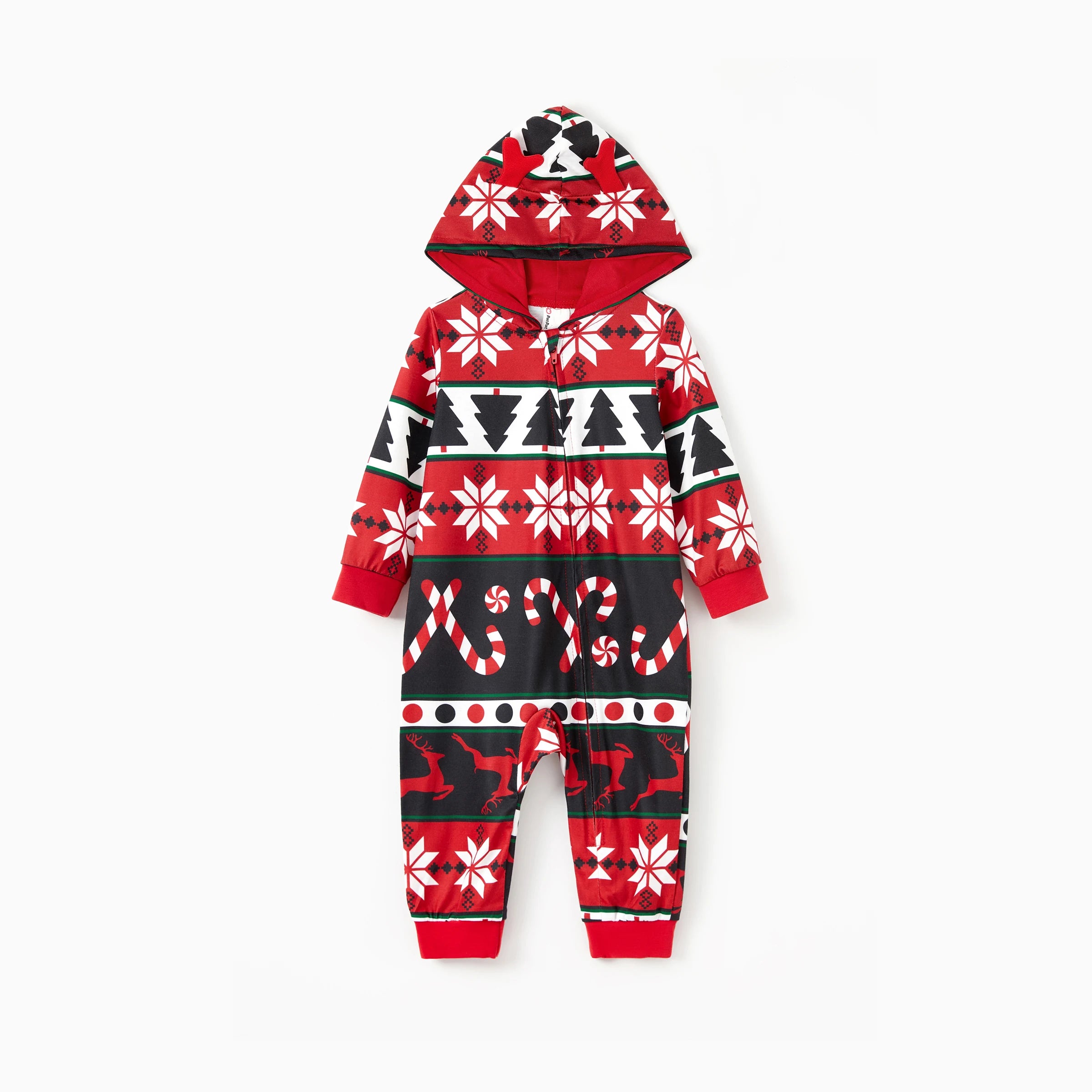 PatPat Christmas Pajamas 3D Reindeer Pattern Zipper Hooded Onesies Matching Family Outfits