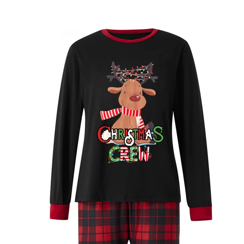 Christmas Pajamas for Family Matching Family Christmas Pajamas Cartoon Print Top + Plaid Pants Matching Sets Xmas Pjs Sleepwear