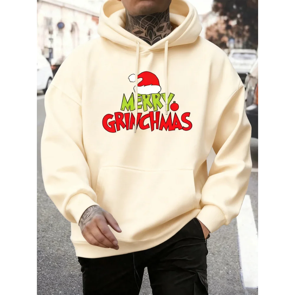 Men's Grinch Pattern Hoodie, Autumn/Winter Warm and Comfortable Sweatshirt, Casual and Stylish Men's Clothing Pullover Sweatshir