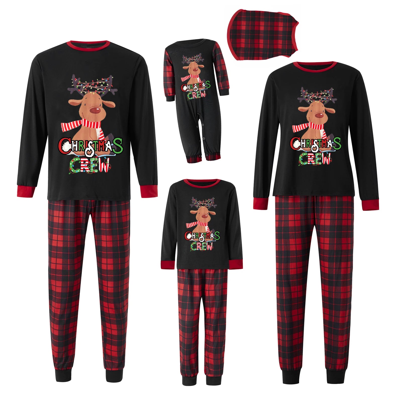Christmas Pajamas for Family Matching Family Christmas Pajamas Cartoon Print Top + Plaid Pants Matching Sets Xmas Pjs Sleepwear