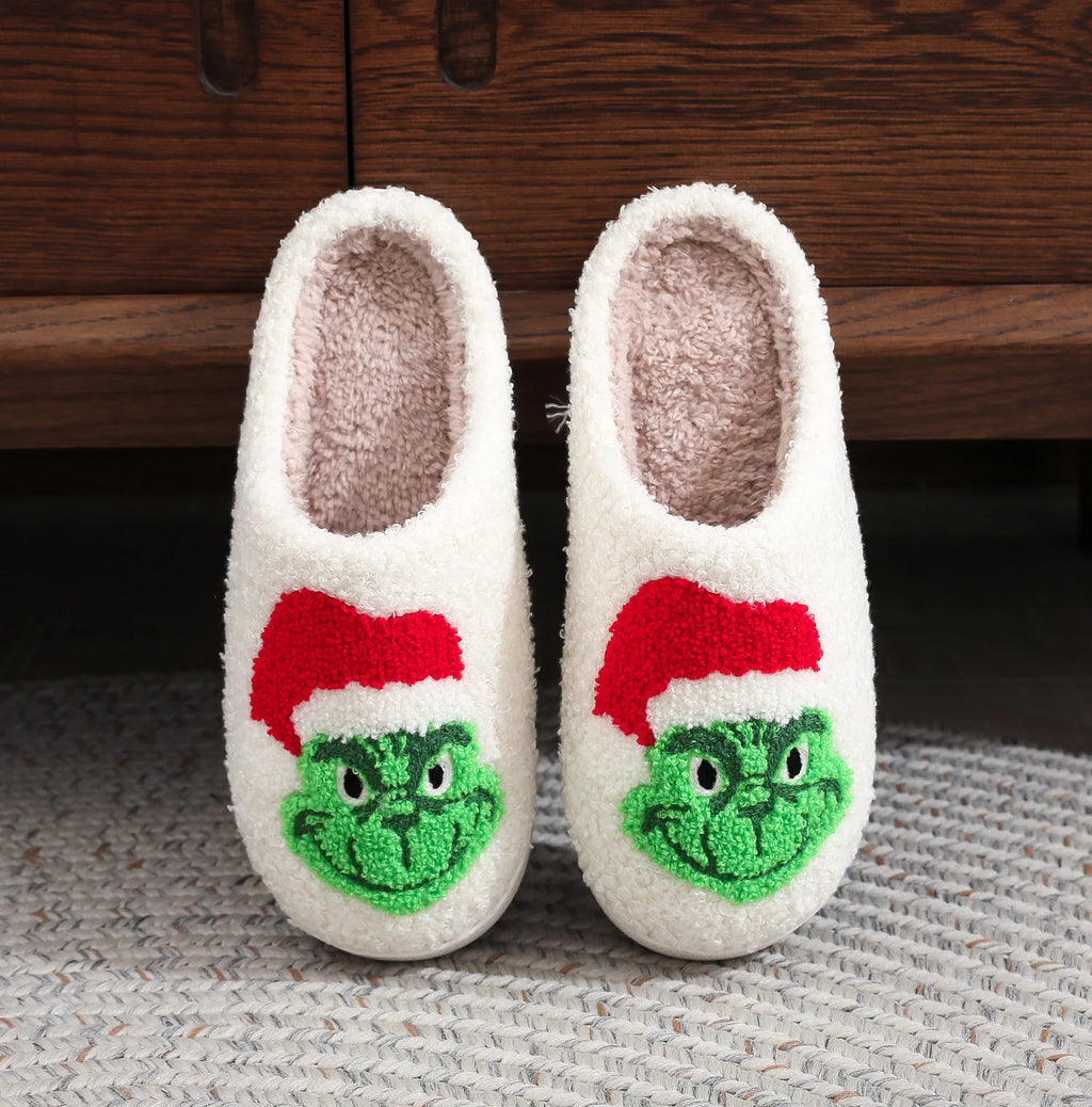 Christmas Bestseller: Grinch Cotton Slippers for Men and Women - Winter Fleece-Lined House Slippers