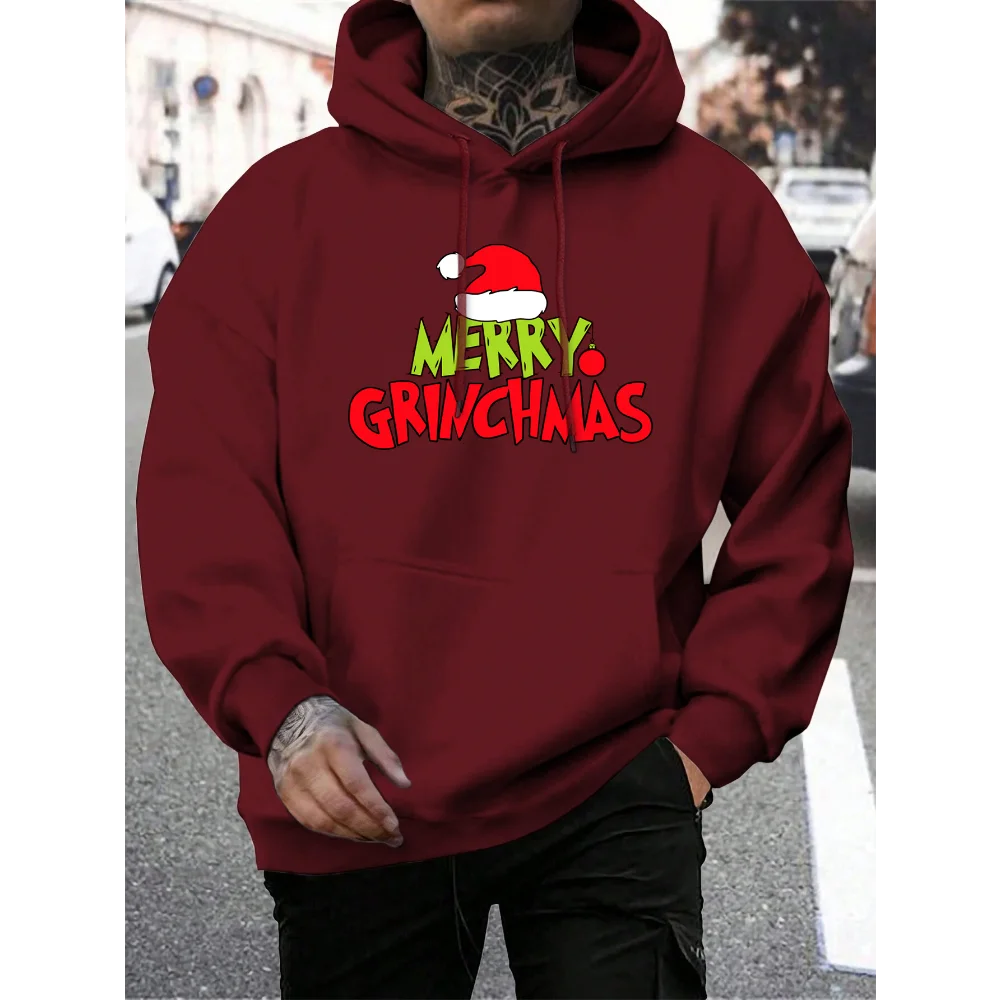 Men's Grinch Pattern Hoodie, Autumn/Winter Warm and Comfortable Sweatshirt, Casual and Stylish Men's Clothing Pullover Sweatshir