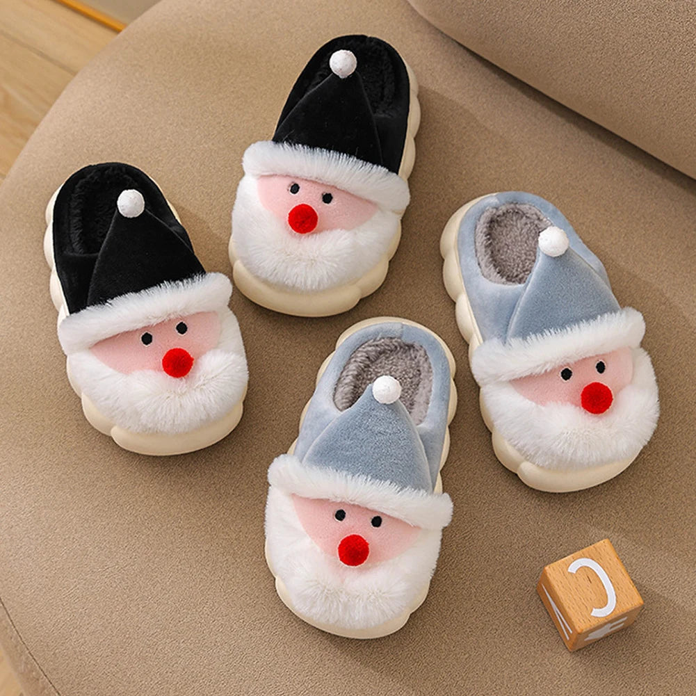 Christmas Santa Claus Slippers for Kids Warm Slip-on House Shoes Anti Slip Plush Santa Slippers Breathable Soft Cartoon Slippers