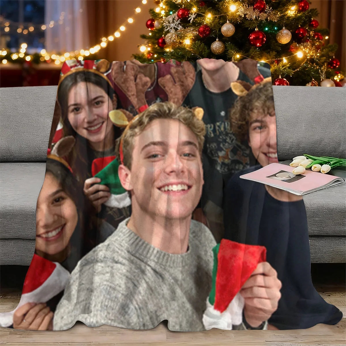 Christmas Custom DIY Personalized Photo Blanket for Your Loved One - Flannel Blanket Product - Custom Warm Photo, Soft and Warm, Suitable for Sofa, Bed, Office, Car and Outdoor Travel - All-Season Gift for Men and Women