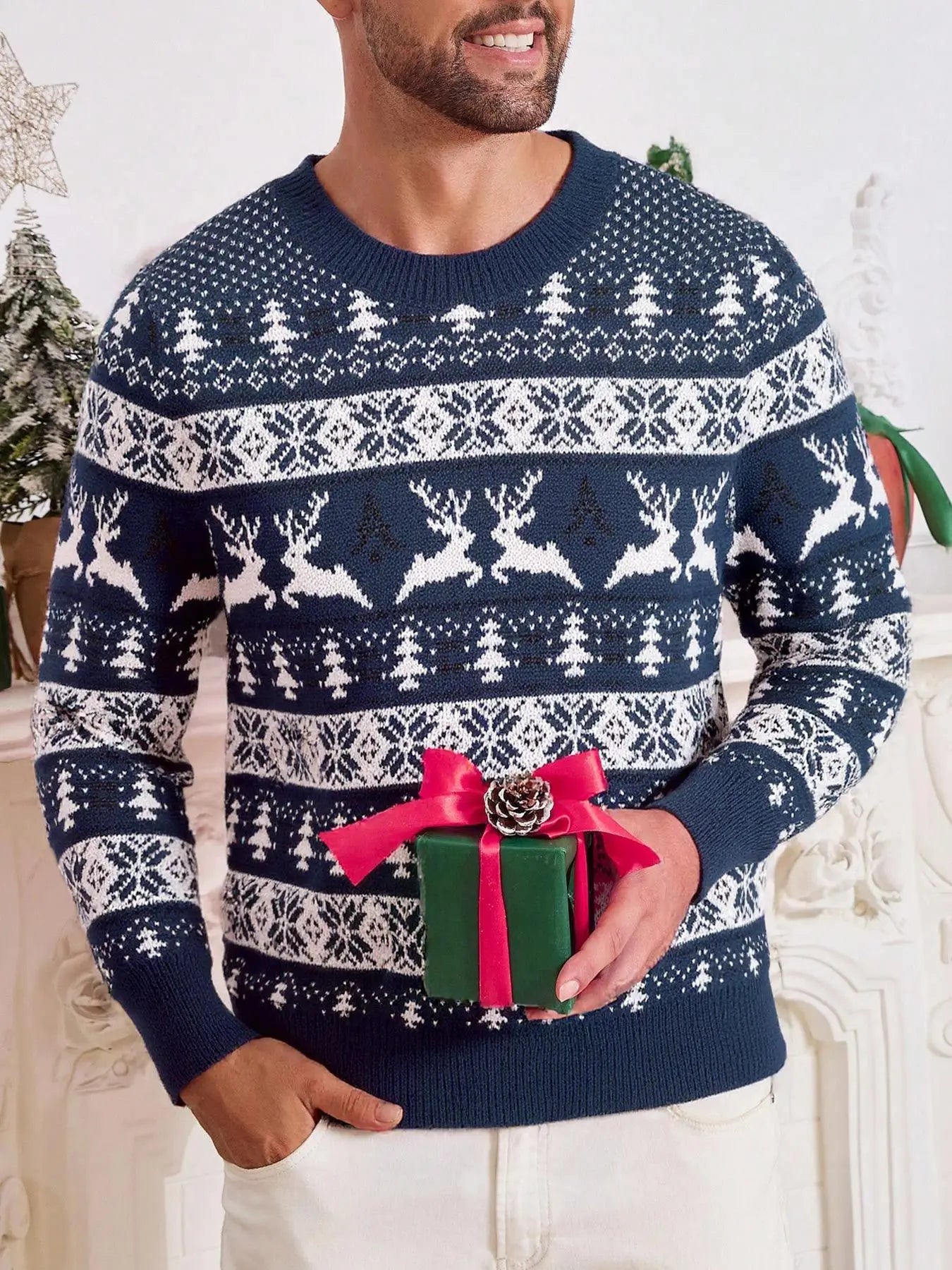 2025 Christmas Sweater Men Xmas Novelty Print Knitwear Funny Holiday Party Cosplay Pullover Jumper for Halloween Mens Clothes