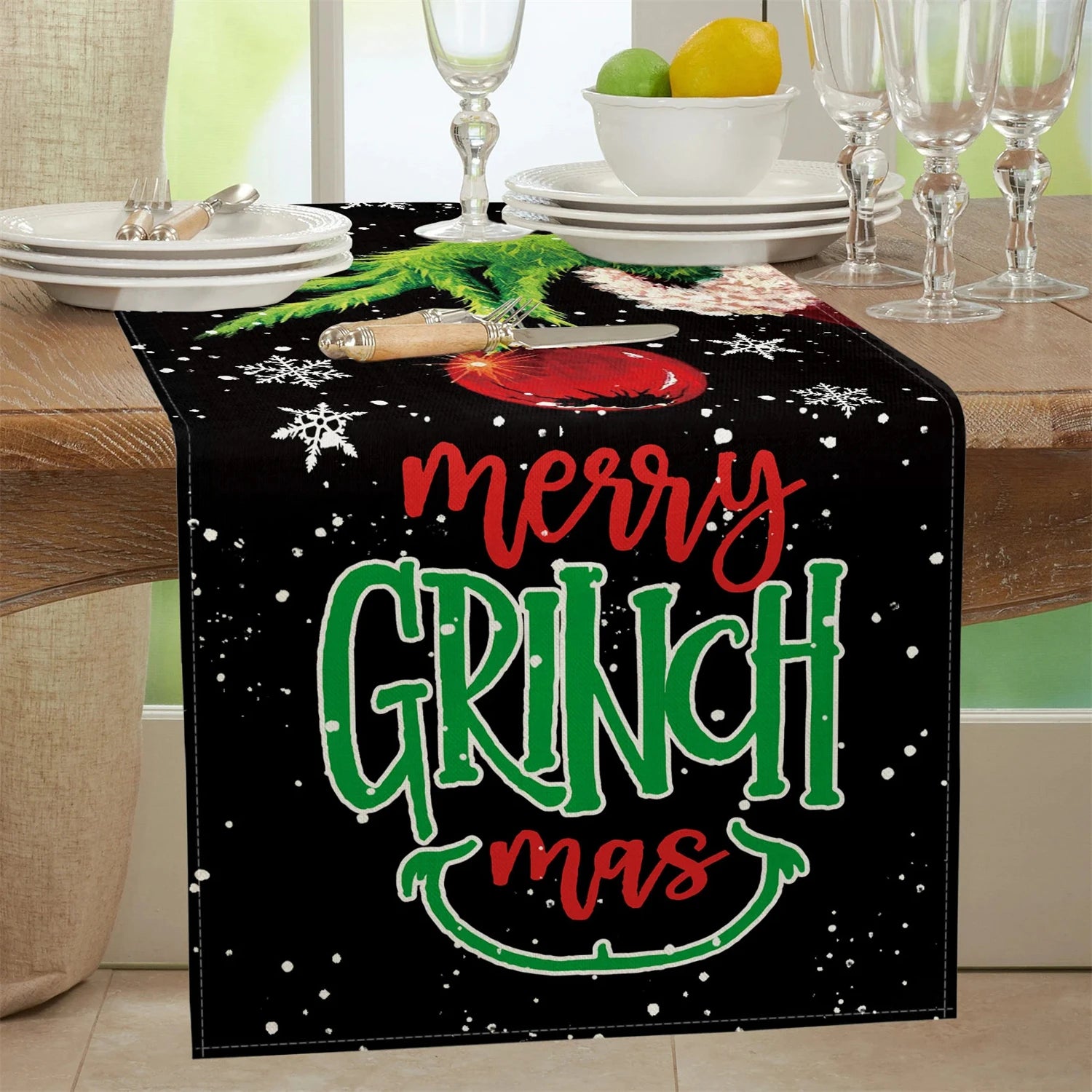 Grinch Table Runner, Christmas Table Runner, Grinchmas Tablecloth, New Year's, Winter, Christmas Decorations, Home Party
