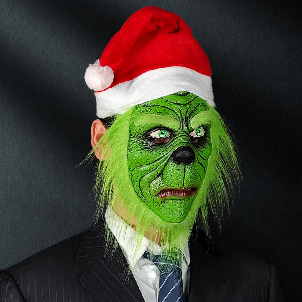 Hot Grinch Mask with Unique Hairstyle, Natural Latex Hand-painted, Realistic Details, Exquisite Craftsmanship, Perfect for Prank