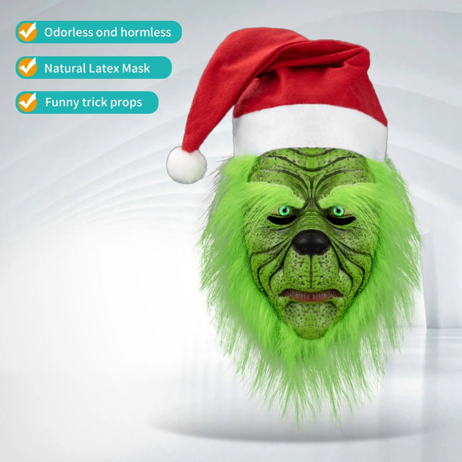 Hot Grinch Mask with Unique Hairstyle, Natural Latex Hand-painted, Realistic Details, Exquisite Craftsmanship, Perfect for Prank