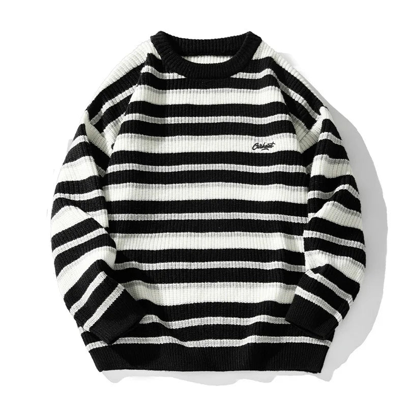 2025 New Christmas Sweater Men Women Striped Heavyweight Chunky Knitted Pullover Vintage Color Block Crewneck Couple Sweater