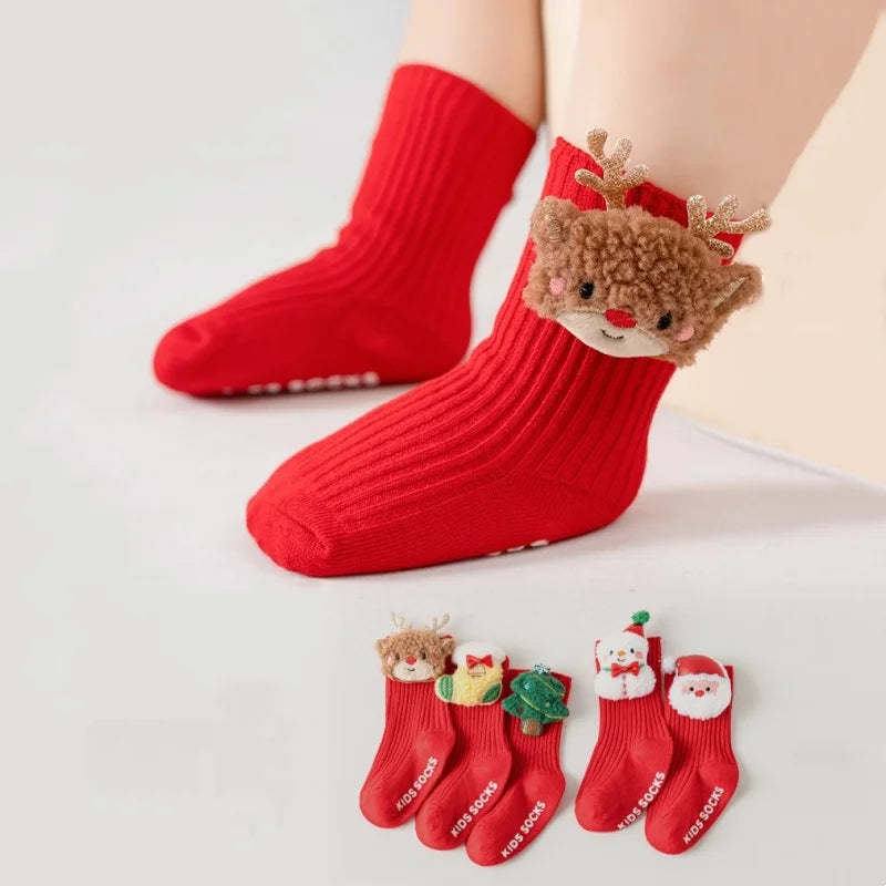 Christmas Baby Socks For Boys Girls Autumn Winter Toddler Anti-slip Floor Socks Children Red Festive Santa Claus Sock 0-3 Years