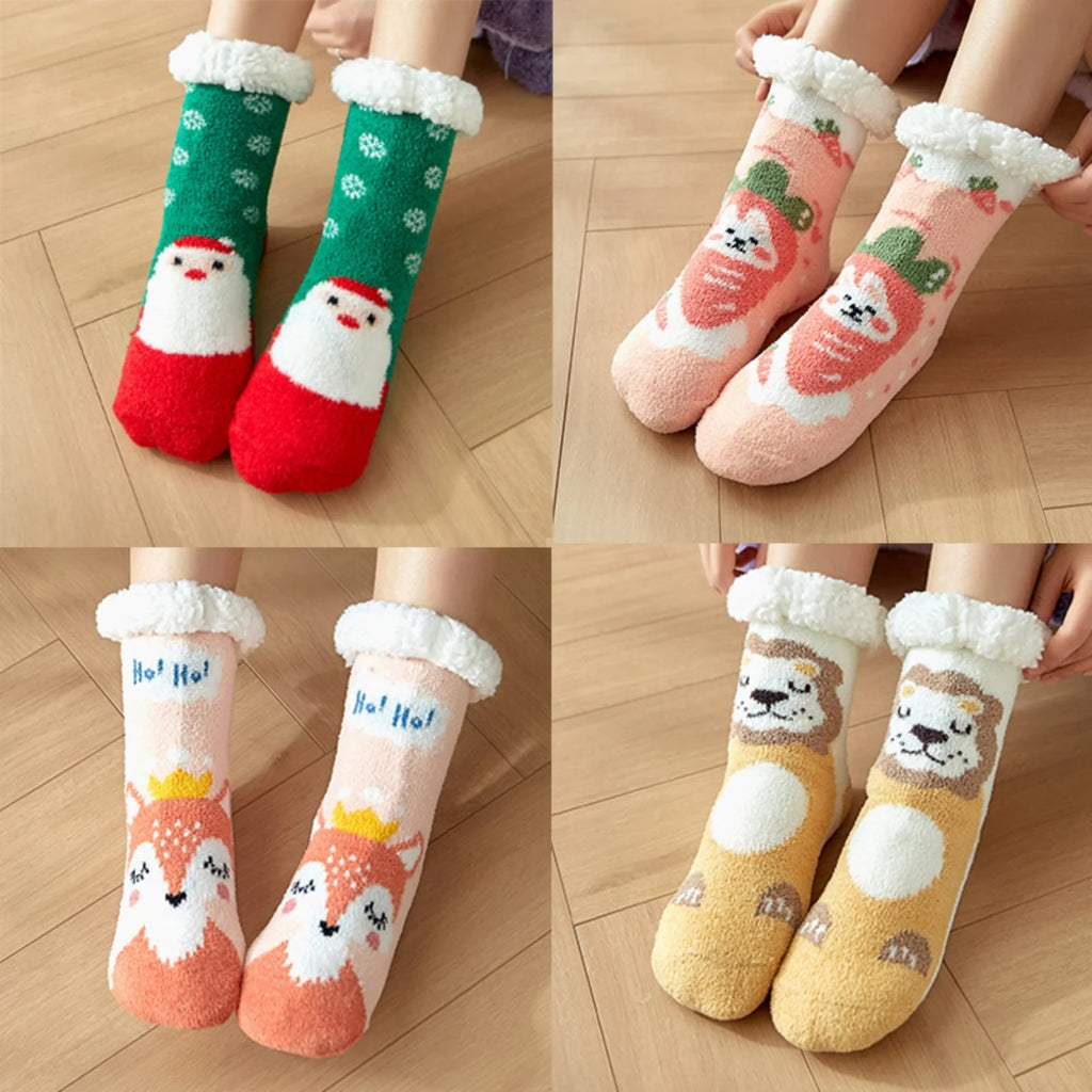 Christmas Fuzzy Slipper Socks Womens Floor Sock Soft Female Shoes Home Indoor Christmas gifts Silicone Non-slip Slipper Socks