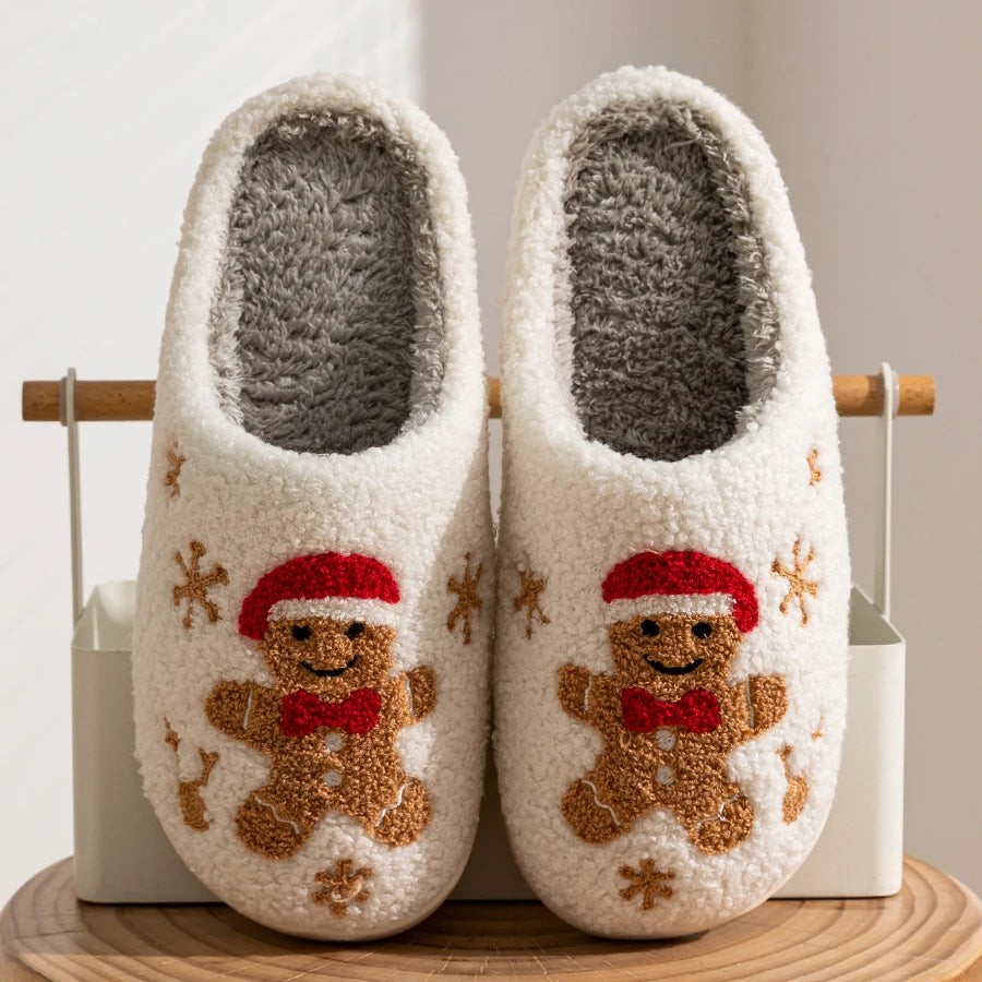 Christmas Women's Slippers Indoor Soft Gingerbread Man Comfortable Festival Couple Fashion Winter Holiday Christmas Shoes
