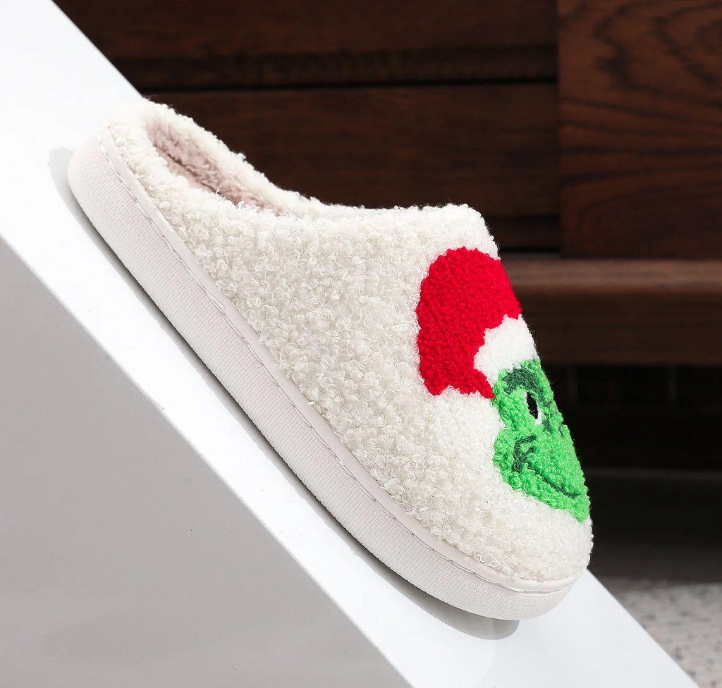 Christmas Bestseller: Grinch Cotton Slippers for Men and Women - Winter Fleece-Lined House Slippers