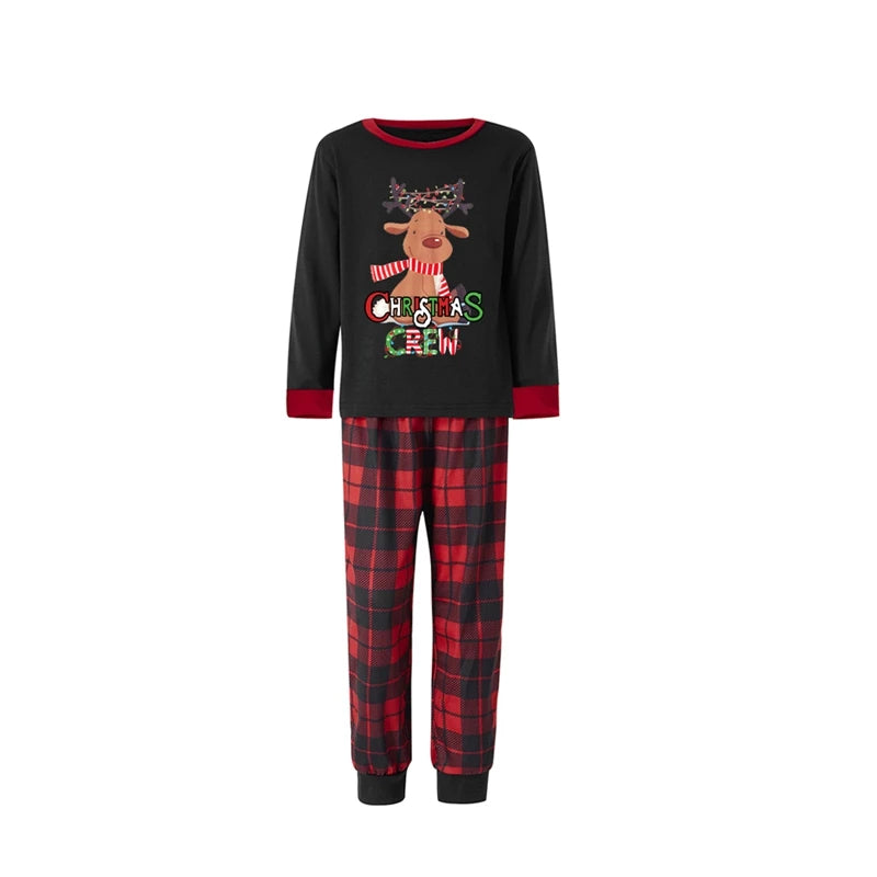 Christmas Pajamas for Family Matching Family Christmas Pajamas Cartoon Print Top + Plaid Pants Matching Sets Xmas Pjs Sleepwear