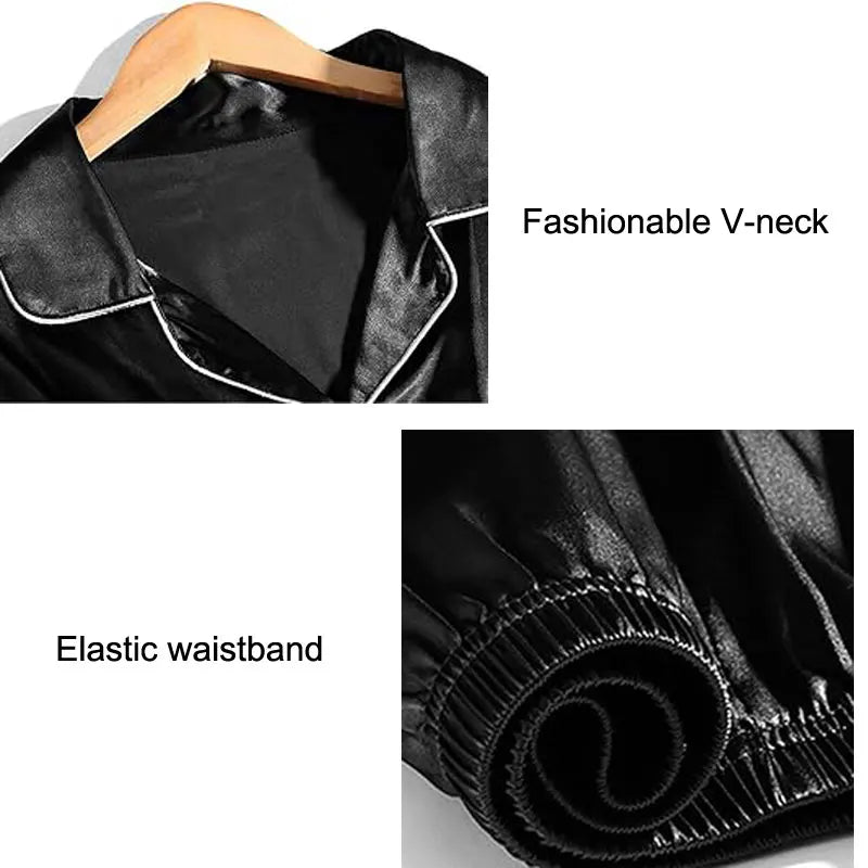 Men's Satin Pajama Set Linter Lapel Collar Long Sleeve Tops & Pants Sleepwear Button Down Loungewear Christmas Pyjama For Man