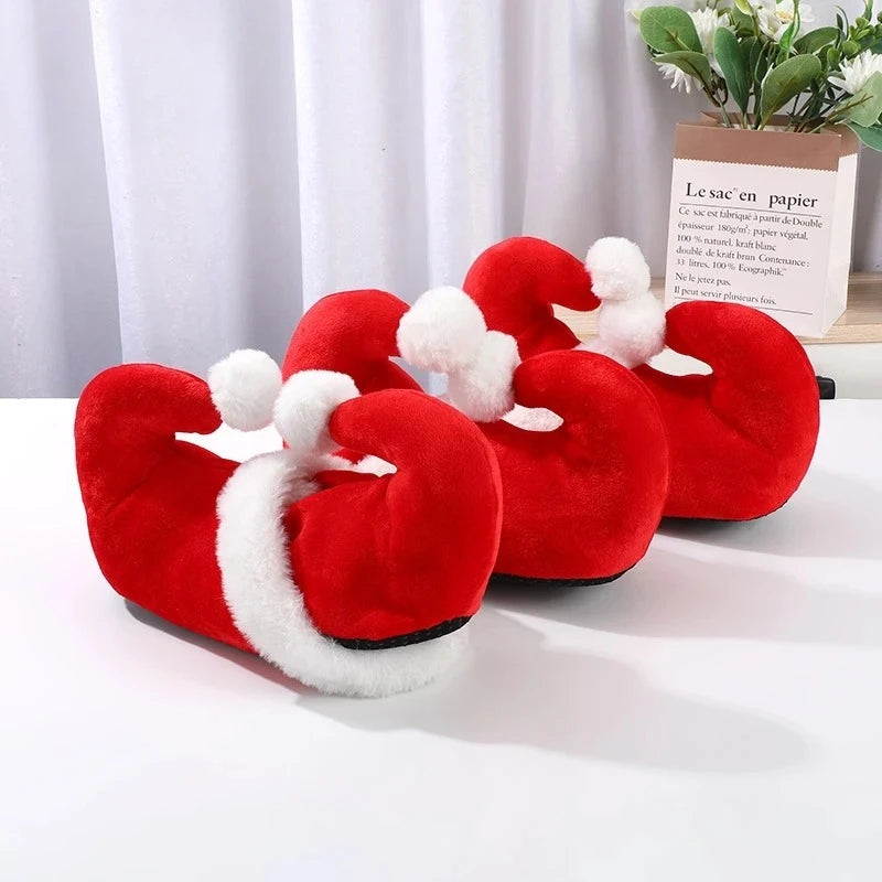 Christmas Red Plush Cotton Slippers Cute Santa Claus Elf Design Indoor Footwear for Holiday Home Wear Party Decoration