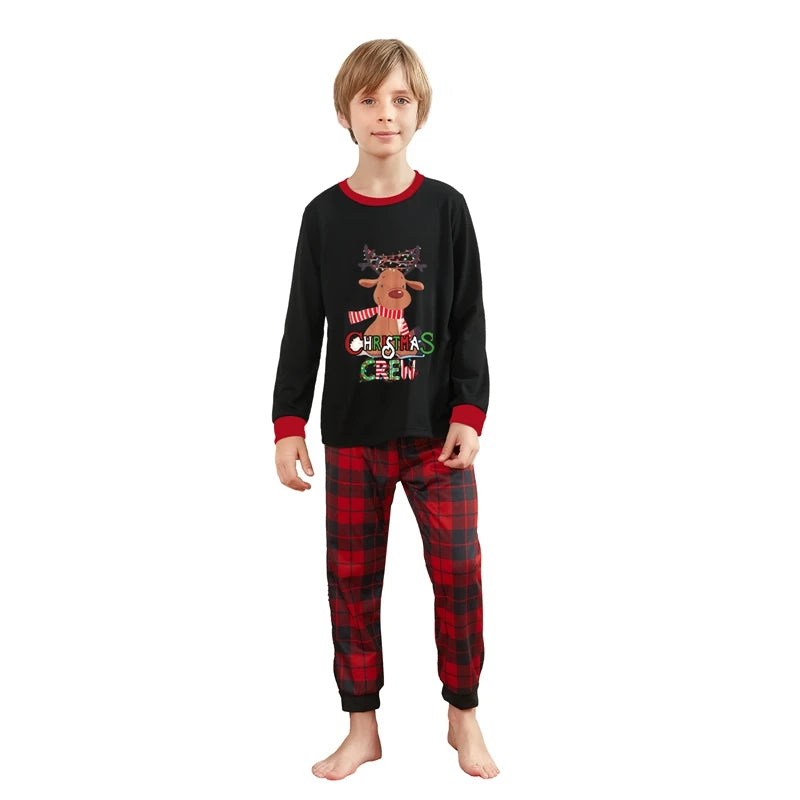 Christmas Pajamas for Family Matching Family Christmas Pajamas Cartoon Print Top + Plaid Pants Matching Sets Xmas Pjs Sleepwear