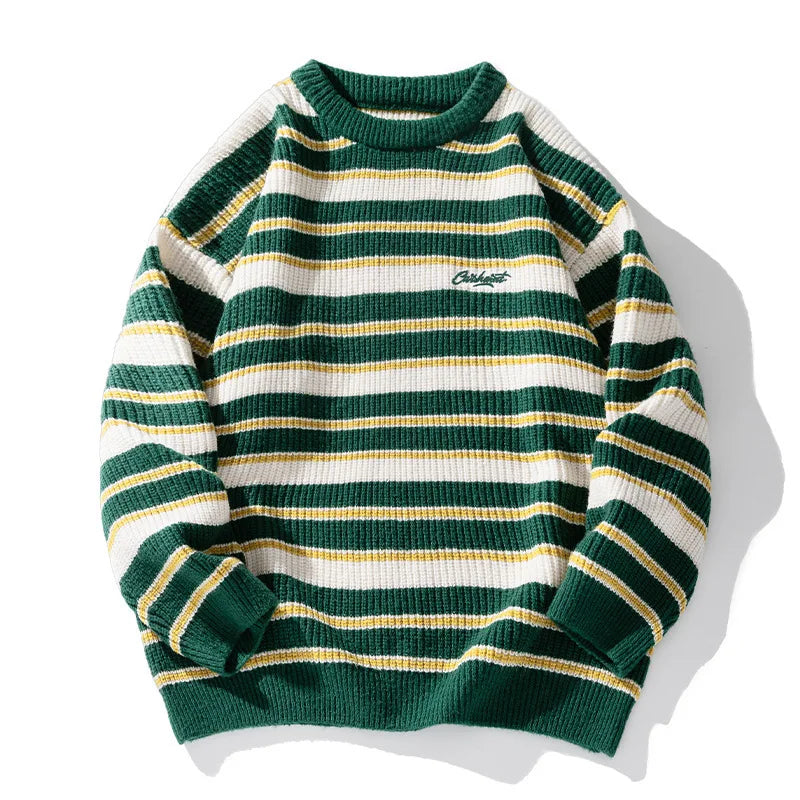 2025 New Christmas Sweater Men Women Striped Heavyweight Chunky Knitted Pullover Vintage Color Block Crewneck Couple Sweater