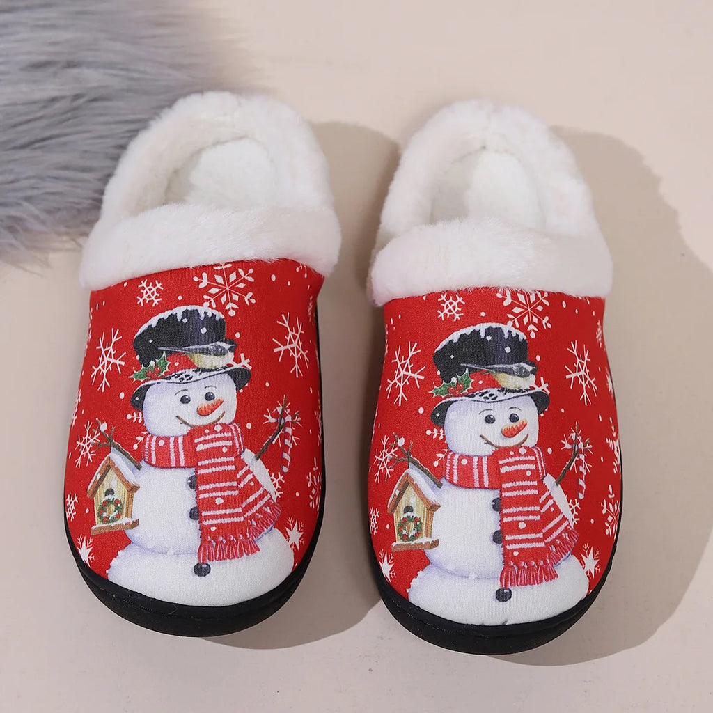Christmas Snowman Slippers Women Men Winter Warm Plush Home Shoes Indoor Non Slip Cozy Fuzzy Fur Flats Bedroom Floor Footwear
