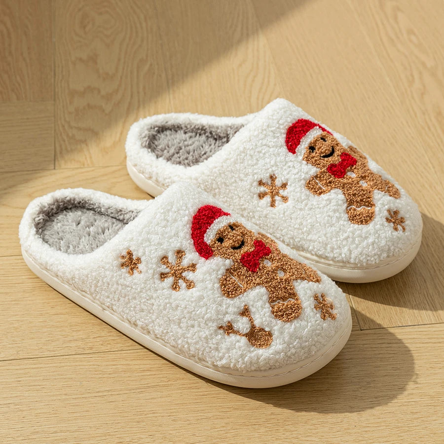 Christmas Women's Slippers Indoor Soft Gingerbread Man Comfortable Festival Couple Fashion Winter Holiday Christmas Shoes